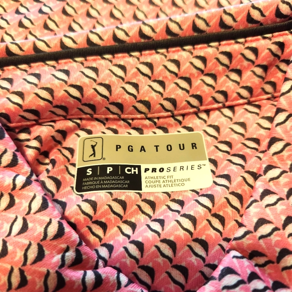 PGA Tour Pro Series Men's Pink Patterned Polo Golf Shirt - Picture 5 of 6